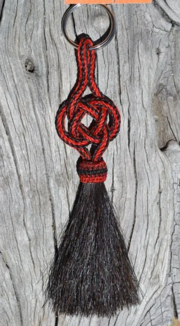 Beautiful 100% Braided Horse Hair Alamar Knot Key Ring Chain  - Black/Red