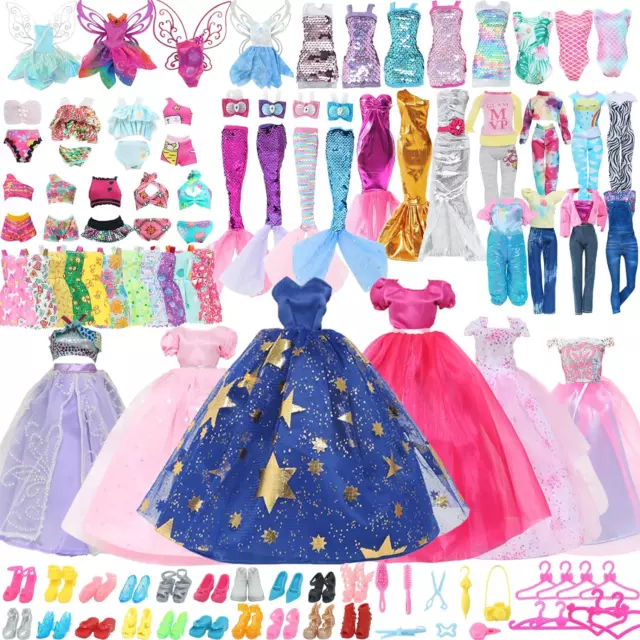 59Pcs Doll Clothes and Accessories Fashion Dress Wedding Gowns, Daily Tops Pa...