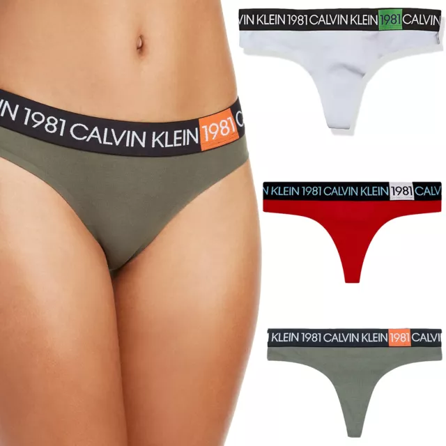 CALVIN KLEIN Underwear Thong Womens Statement 1981 Bold Cotton Logo Waist New