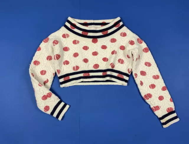 Fornarina maglione corto pesante bianco pois donna usato tg S top crop hot T6911