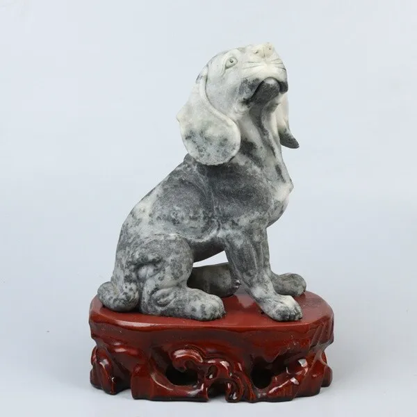 Chinese Exquisite hand-carved dog carving Dushan jade statue