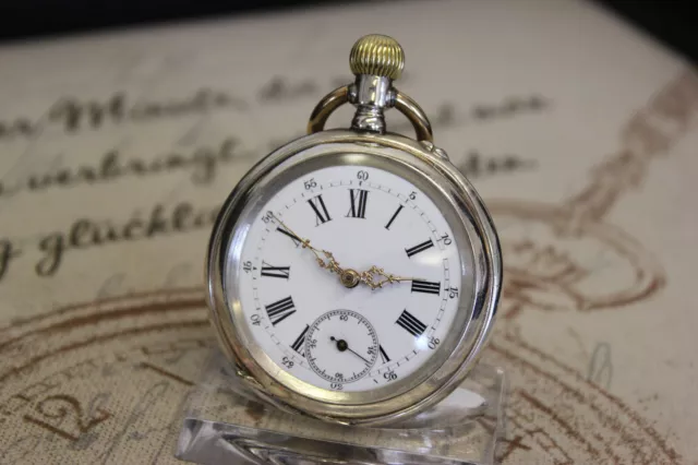 Schöne antike 0.800 Silber Taschenuhr pocket watch ancre Remontoir 15 Rubis