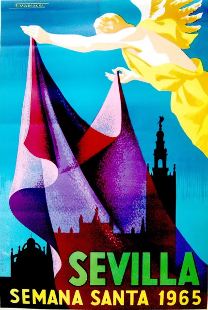 1965 Original LITHOGRAPH POSTER Spain SEMANA SANTA SEVILLA Spanish ART Mariscal 3
