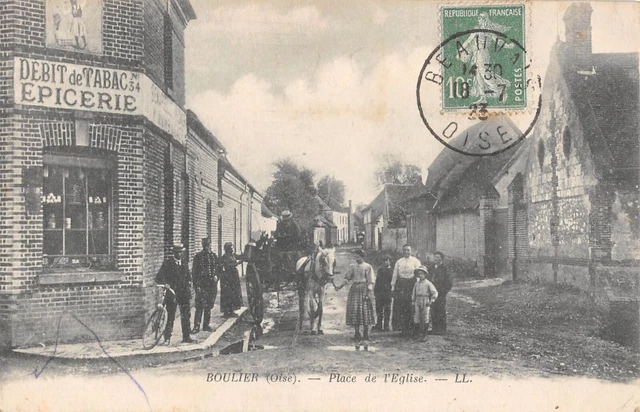 Cpa 60 Boulier / Place De L'eglise / Debit De Tabac / Epicerie