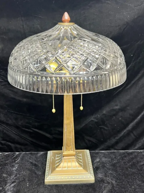 Antique Waterford Signed Domed Crystal Beaumont 20" Table Lamp Bronze Base Mint