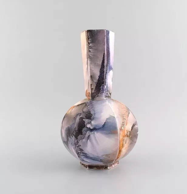 Arabia, Finland. Art Deco vase in glazed faience. Beautiful marbled glaze.