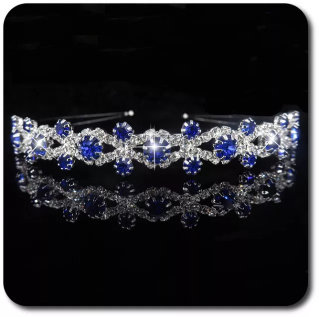 Sposa Diadema Tiara Cerchiello Cristallo Strass Metallo Matrimonio Blu/Chiaro/