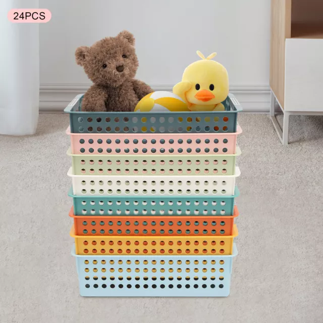 24 Pack Colorful Storage Baskets Stackable Pantry Organizer Bins Shelf Classroom