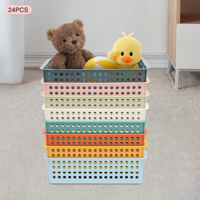 24 Pack Colorful Storage Baskets Stackable Pantry Organizer Bins Shelf Classroom