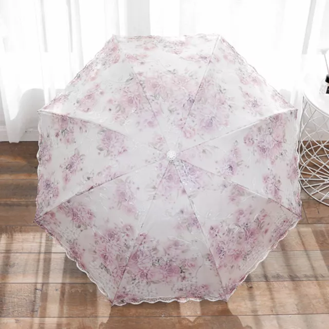 1X Floral Lace Umbrella Anti-UV Waterproof 3 Folding Embroidery Parasol Wedding