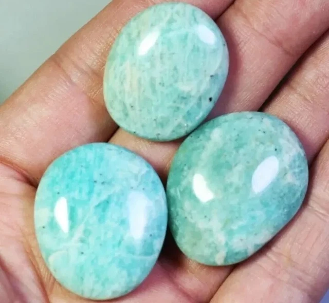 3pcs. Natural Polished AMAZONITE Palm Stones Crystal Reiki, Madagascar, 33g