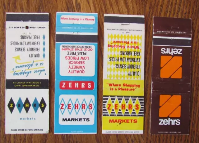 Zehrs Grocery Stores (Kitchener, Ontario) (Lot Of 4 Matchbook Matchcovers) -D9