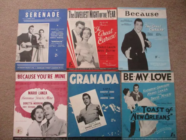 1950s  Sheet Music - Mario Lanza titles - Granada, Because, Because You're Mine