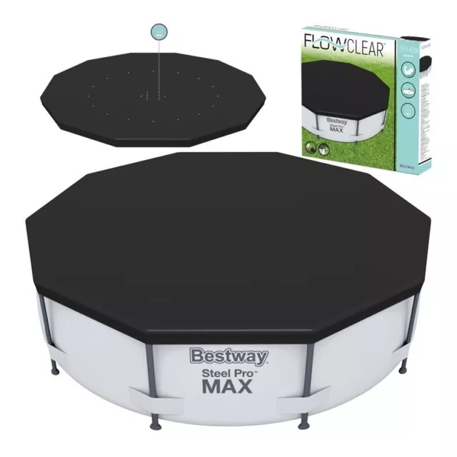 Bestway Flowclear Swimming Pool Cover for Steel Pro Max Round Pools, 10ft