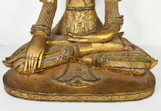 26" Vintage Hand Carved Made Wooden Asian Burmese Temple Buddha Statue Decor 8