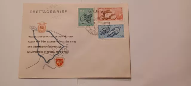 Ersttagsbrief DDR 1963 WM Lauf Motorräder auf dem Sachs  gest. Berlin W8 30.7.63