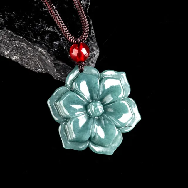 Natural Grade A Jade Jadeite Men Women Gift Lucky Double Flower Pendant