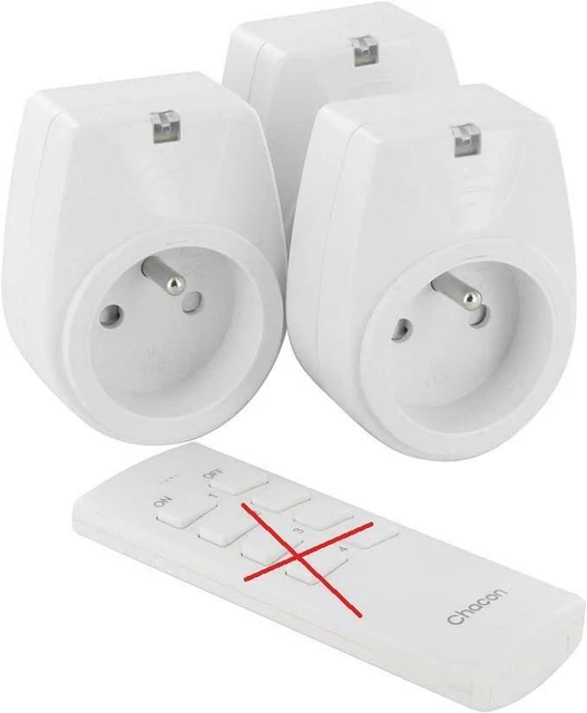 Set 4 Mini Prises On/Off + Télécommande - 2300W - Blanc - Chacon - Contrôle à Distance