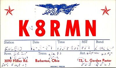 Vtg Ham Radio CB Amateur QSL QSO Card Postcard OHIO K8RMN BARBERTON 1959