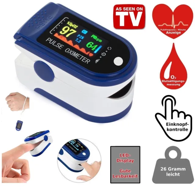 Pulsoxymeter SpO2 OLED Puls Oximeter Herzfrequenz Sauerstoff Messgerät Blut