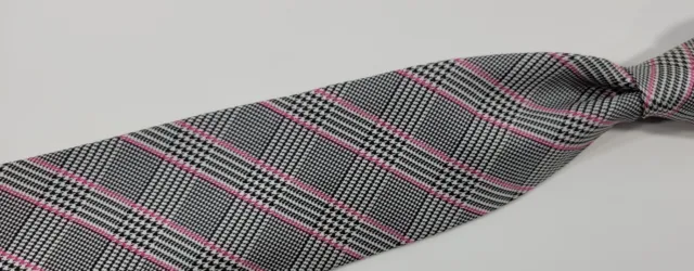 Ralph Lauren Purple Label Prince Of Wales Fuschia Silk Neck Tie Made In Italy