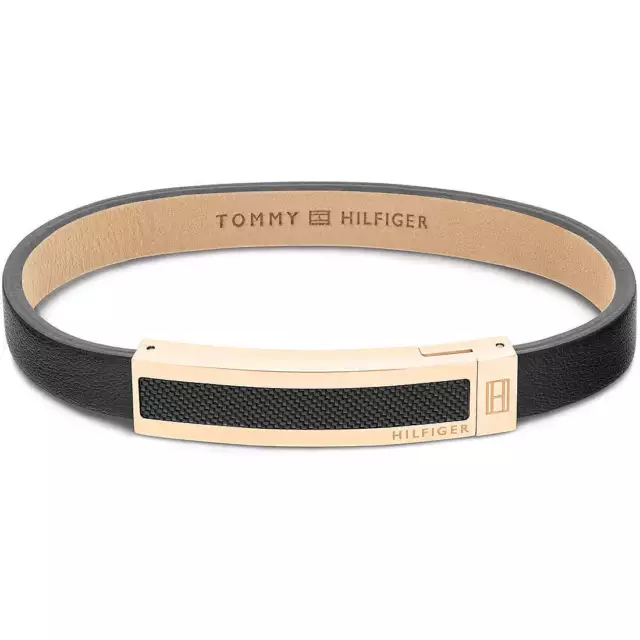 Bracelet Homme TOMMY HILFIGER WOVEN TEXTURE 2790399 Cuir Noir D'or