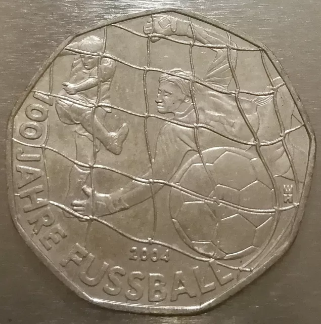 AUTRICHE Monnaie 5 EURO argent 2004 100 ANS du FOOTBALL cinq euros nonagonale