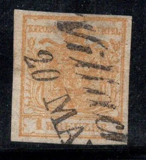 Österreich 1850 Mi. 1 Gestempelt 100% Aufdruck auf der Rückseite, 1 kr, Wappen