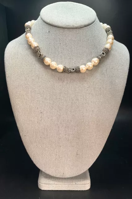 Judith Jack Faux Pearl & Sterling Silver Beaded Collar Necklace