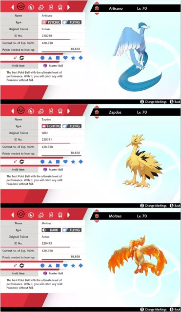 Shiny 6IV Galarian Articuno Zapdos and Moltres Legendary 