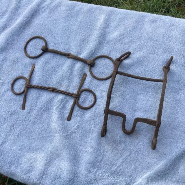Lot Of 3 Vintage Metal Horse Bits Unbranded