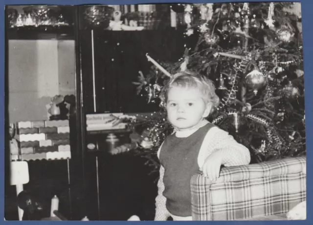 Beautiful Boy by the Christmas Tree at Home Soviet Vintage Photo
