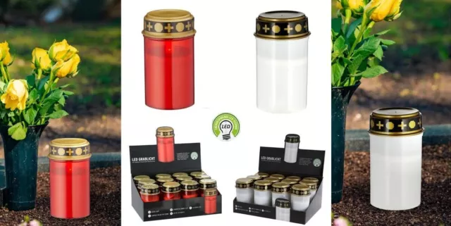 Premium LED Grablicht rot oder weiß I Grabkerzen I Grablichter I Grabdeko