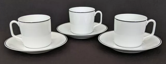 SET of (3) Georges Boyer Limoges France Flat Coffee Cups & Saucers ~ Black Band