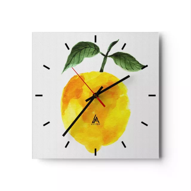 Orologio da Parete in Vetro 30x30cm Limone Frutta Moderno Silenzioso Decorazione