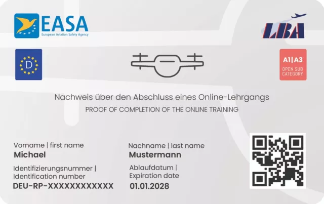 Eu Drohnenführerschein A1/A3 [De] / Kompetenznachweis / Klassisch / Plastikkarte