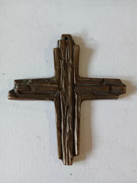 Small Brutalist Bronze Crucifix 1970s West German Mid Century