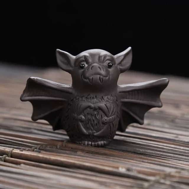 chinese Yixing Zisha Pottery Animal Bat Tea Pet Figurines Porcelain Auspicious