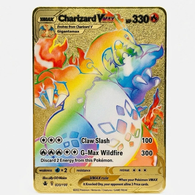 gold pokemon cards rainbow rare CHARIZARD VMAX POKEMON Metal Gold