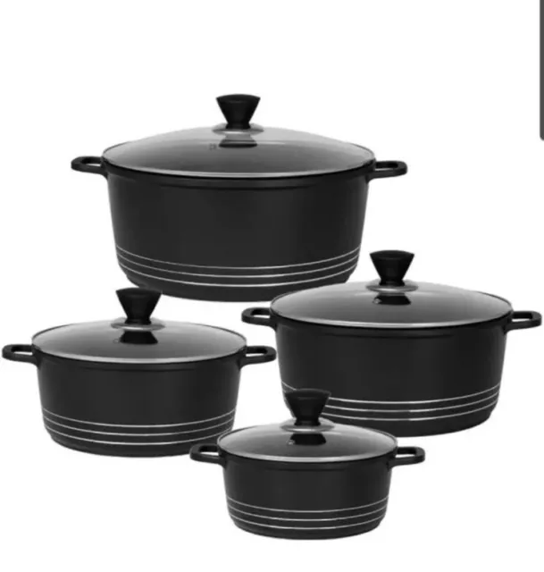 Laria Die Cast Stockpot Set - Aluminium 4Pcs Non Stick Coating Cooking Pot BLACK