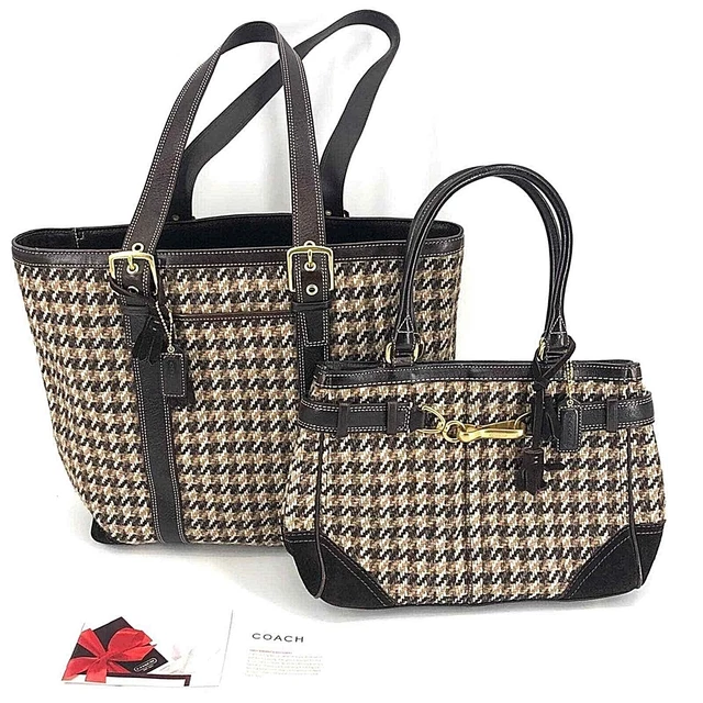 Coach Hamptons SET Tote & Carryall Satchel Purse Bag Houndstooth Wool Authentic