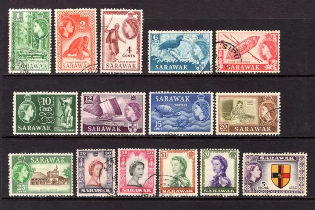 SARAWAK 1955 sg188-202 FINE USED SET 1c TO $5 CAT £26 (2024)