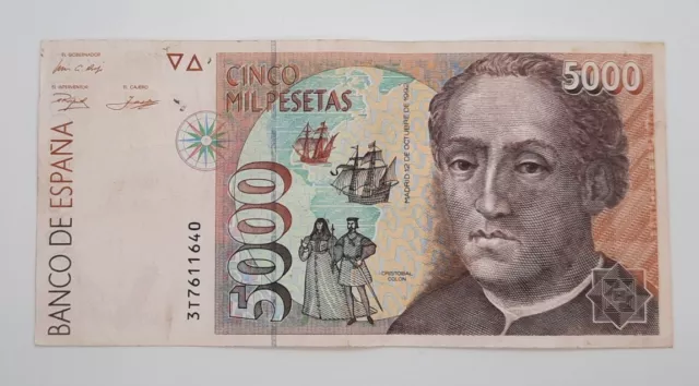 1992 / Banco De España, SPAIN - 5000 (Cinco Mil) Pesetas Banknote, No 3T 7611640