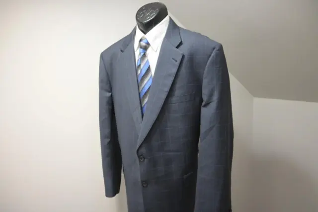 Burberry London Blazer 100% Wool Windowpane 2 BTN Suit Jacket Mens Sz 48 Long
