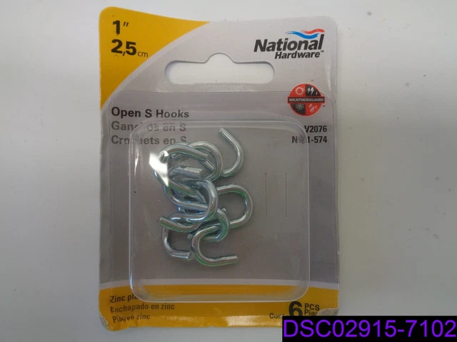 Qty = 10 packs of 6: National Hardware V2076 N121-574 Zinc Plated Open S Hooks
