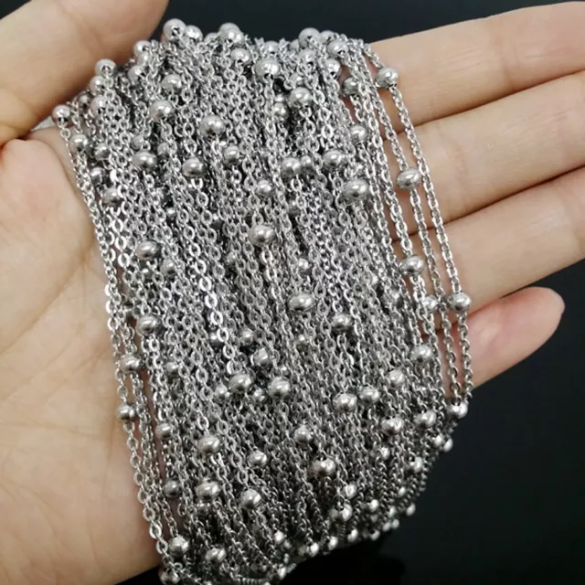 Wholesale 5/10Meters Silver Stainless Steel Beads Chain Link DIY Jewelry Finding