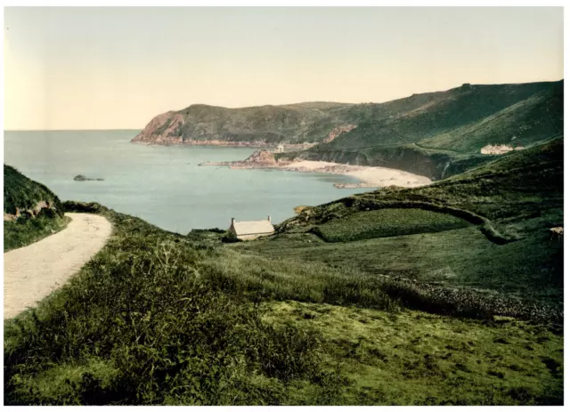 Channel Islands. Jersey. Bonne Nuit Bay.  PZ vintage photochromie,  photochrom