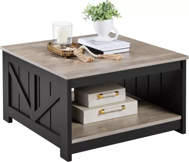 Grey Square Wood Coffee Table with Storage Shelf