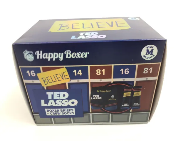 Ted Lasso Believe Boxer Briefs & Crew Sock Gift Set Mens size Medium Happy Boxer