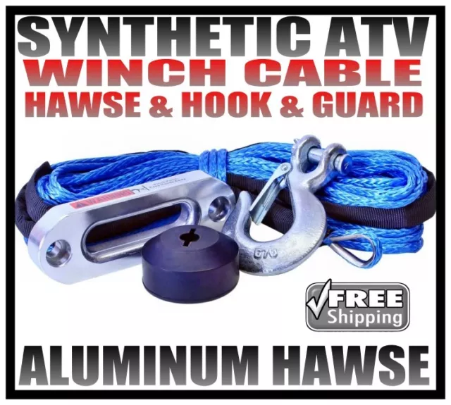 Synthetic Atv Utv Winch Cable, Hook, Guard And Hawse Package 50' Dyneema Sk75